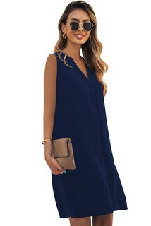 Foto 5 | Foto 5 | Vestido De Playa Con Cuello En V Para Mujer Vestido De Primavera Talla S Color Azul - Venta Internacional.