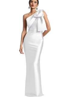 Foto 1 | Foto 1 | Vestido De Dama De Honor Mkojaa Con Un Solo Hombro Satén Sirena Blanco - Venta Internacional.