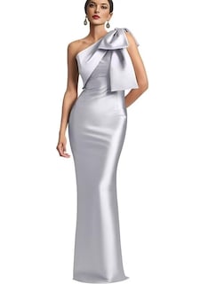 Foto 1 | Foto 1 | Vestido De Dama De Honor Mkojaa Con Un Solo Hombro Satén Sirena Plateado - Venta Internacional.
