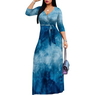 Foto 2 | Foto 2 | Vestido Largo Rosa Con Estampado Floral Cuello En V Mangas 3/4 Y Cinturón Para Mujer - Venta Internacional.