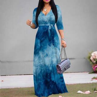 Foto 4 | Foto 4 | Vestido Largo Rosa Con Estampado Floral Cuello En V Mangas 3/4 Y Cinturón Para Mujer - Venta Internacional.