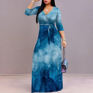 Foto 5 | Foto 5 | Vestido Largo Rosa Con Estampado Floral Cuello En V Mangas 3/4 Y Cinturón Para Mujer - Venta Internacional.