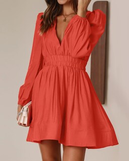 Foto 7 | Foto 7 | Vestido Faiable Mini Con Cuello En V Profundo Y Manga Larga Para Mujer Naranja - Venta Internacional.
