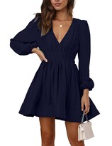 Vestido Faiable Mini Con Cuello En V Profundo Y Manga Larga Para Mujer  Color Azul Marino - Venta Internacional.