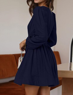 Foto 4 | Foto 4 | Vestido Faiable Mini Con Cuello En V Profundo Y Manga Larga Para Mujer Color Azul Marino - Venta Internacional.