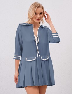 Foto 2 | Foto 2 | Minivestido Icobid Para Mujer Bonito Lazo Con Lazo Abierto En La Parte Delantera Azul - Venta Internacional.