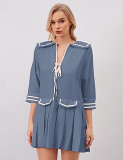 Foto 3 | Foto 3 | Minivestido Icobid Para Mujer Bonito Lazo Con Lazo Abierto En La Parte Delantera Azul - Venta Internacional.