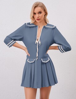 Foto 4 | Foto 4 | Minivestido Icobid Para Mujer Bonito Lazo Con Lazo Abierto En La Parte Delantera Azul - Venta Internacional.