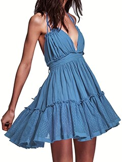 Foto 1 | Foto 1 | Vestido Foremode Summer Con Cuello En V Profundo Para Mujer Bohemia Azul - Venta Internacional.