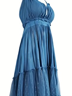 Foto 3 | Foto 3 | Vestido Foremode Summer Con Cuello En V Profundo Para Mujer Bohemia Azul - Venta Internacional.