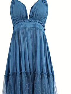 Foto 4 | Foto 4 | Vestido Foremode Summer Con Cuello En V Profundo Para Mujer Bohemia Azul - Venta Internacional.