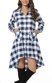 Foto 1 | Foto 1 | Vestido Camisero Olrain Para Mujer Cuello En V Manga Larga Azul Y Blanco - Venta Internacional.