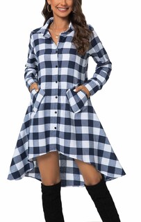 Foto 2 | Foto 2 | Vestido Camisero Olrain Para Mujer Cuello En V Manga Larga Azul Y Blanco - Venta Internacional.