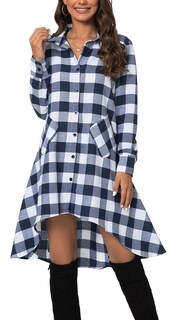 Foto 3 | Foto 3 | Vestido Camisero Olrain Para Mujer Cuello En V Manga Larga Azul Y Blanco - Venta Internacional.