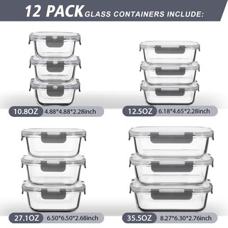Foto 3 | Foto 3 | Recipientes De Vidrio Para Almacenamiento De Alimentos Ailtec Paquete De 12 Con Tapas De 1 05 L - Venta Internacional.