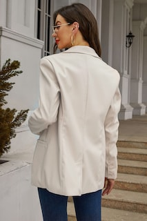 Foto 2 | Foto 2 | Chaqueta Blazer Risissida 21002 Para Mujer De Piel Sintética Blanca - Venta Internacional.