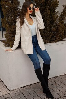 Foto 3 | Foto 3 | Chaqueta Blazer Risissida 21002 Para Mujer De Piel Sintética Blanca - Venta Internacional.