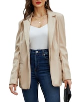 Chaqueta Tipo Blazer Risissida De Piel Sintética Para Mujer Talla Grande Color Beige - Venta Internacional.