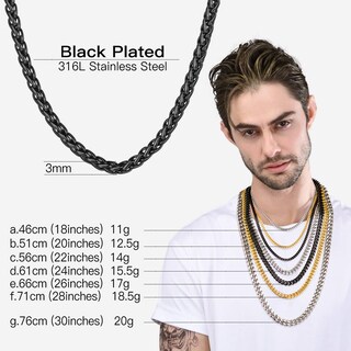 Foto 7 | Foto 7 | Collar Suplight Con Cadena De Trigo Negra De Acero Inoxidable 50 Cm Y 3 Mm - Venta Internacional.