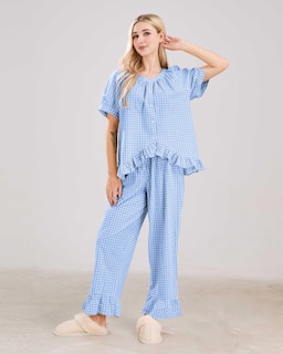 Foto 4 | Foto 4 | Conjunto De Pijama Codcm Para Mujer Manga Corta A Cuadros Azul Claro - Venta Internacional.