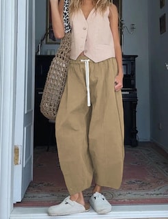 Foto 2 | Foto 2 | Pantalones Anchos Xiaoxuemeng Para Mujer Algodón Color Caqui Talla L - Venta Internacional.