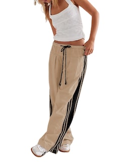 Foto 1 | Foto 1 | Pantalones Anchos Hongsui Con Cordón Y Talle Alto A Rayas Laterales - Venta Internacional.