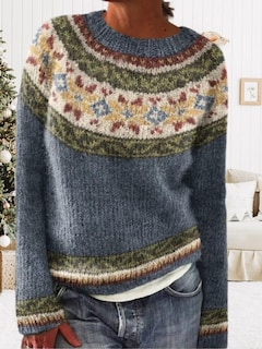 Foto 3 | Foto 3 | Jersey Corto Dmoyala Para Mujer Estampado Floral Azul Marino Estilo Fair Isle - Venta Internacional.