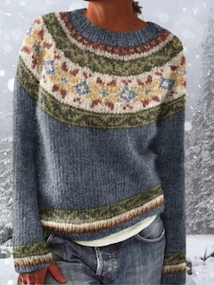 Foto 4 | Foto 4 | Jersey Corto Dmoyala Para Mujer Estampado Floral Azul Marino Estilo Fair Isle - Venta Internacional.