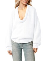 Jersey Livtany Para Mujer  Extragrande  Acanalado  Cuello En V Profundo  Blanco - Venta Internacional.