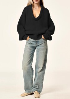 Foto 3 | Foto 3 | Jersey Livtany Para Mujer Extragrande Acanalado Cuello En V Profundo Negro - Venta Internacional.