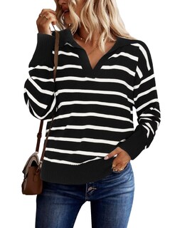 Foto 1 | Foto 1 | Jersey Bqdcqb Polo A Rayas Con Cuello En V Y Manga Larga Para Mujer - Venta Internacional.