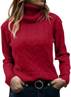 Foto 1 | Foto 1 | Jersey Langwyqu De Cuello Alto De Punto Trenzado De Manga Larga Para Mujer - Venta Internacional.