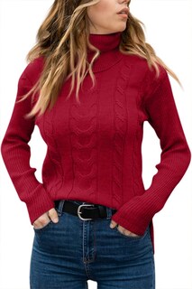 Foto 2 | Foto 2 | Jersey Langwyqu De Cuello Alto De Punto Trenzado De Manga Larga Para Mujer - Venta Internacional.