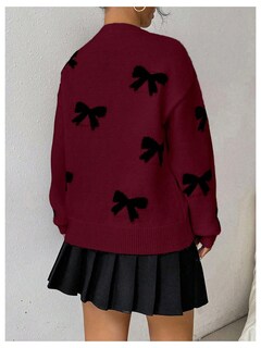 Foto 2 | Foto 2 | Jersey Gorglitter Bow Para Mujer Manga Larga Cuello Redondo Color Burdeos - Venta Internacional.