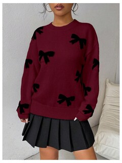 Foto 3 | Foto 3 | Jersey Gorglitter Bow Para Mujer Manga Larga Cuello Redondo Color Burdeos - Venta Internacional.