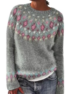 Foto 1 | Foto 1 | Jersey Dmoyala Para Mujer Fair Isle Con Estampado Floral Gris Y Rosa - Venta Internacional.