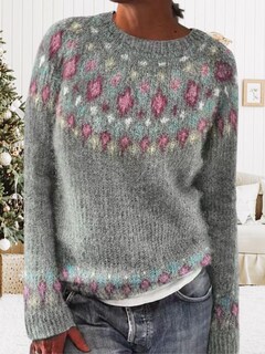 Foto 3 | Foto 3 | Jersey Dmoyala Para Mujer Fair Isle Con Estampado Floral Gris Y Rosa - Venta Internacional.
