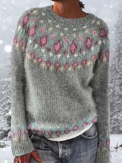 Foto 4 | Foto 4 | Jersey Dmoyala Para Mujer Fair Isle Con Estampado Floral Gris Y Rosa - Venta Internacional.