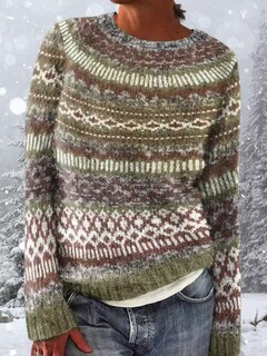 Foto 4 | Foto 4 | Jersey Dmoyala Para Mujer Top Corto De Color Caqui A Rayas Fair Isle - Venta Internacional.