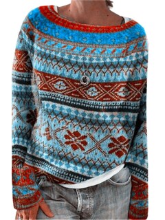 Foto 1 | Foto 1 | Jersey Dmoyala Para Mujer Estilo Étnico Azul Y Rojo De Fair Isle - Venta Internacional.