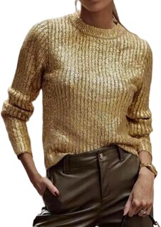 Foto 1 | Foto 1 | Jersey Lifeshe De Punto Metálico Con Cuello Redondo Holgado Para Mujer - Venta Internacional.