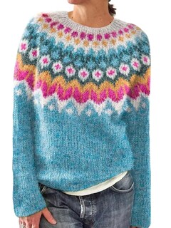 Foto 1 | Foto 1 | Jersey Corto Dmoyala Fair Isle Para Mujer Rosa Y Azul - Venta Internacional.