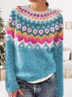 Foto 3 | Foto 3 | Jersey Corto Dmoyala Fair Isle Para Mujer Rosa Y Azul - Venta Internacional.