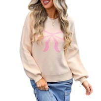 Jersey Karwuiio Para Mujer  Lazo Y2k  Manga Larga  Punto  Color Caqui Rosa  Xl - Venta Internacional.
