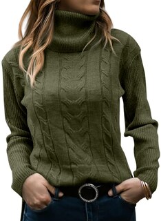 Foto 1 | Foto 1 | Jersey De Cuello Alto Langwyqu Para Mujer Tejido Trenzado Color Verde Militar - Venta Internacional.