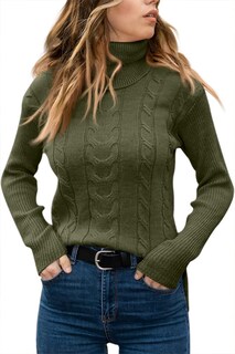 Foto 2 | Foto 2 | Jersey De Cuello Alto Langwyqu Para Mujer Tejido Trenzado Color Verde Militar - Venta Internacional.