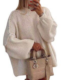 Foto 1 | Foto 1 | Jersey Tiqoje De Punto Borroso Para Mujer Cuello Redondo Beige - Venta Internacional.