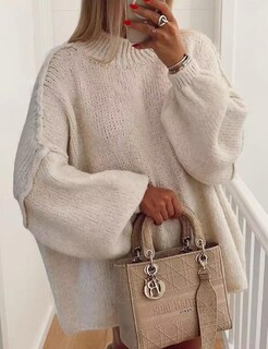 Foto 3 | Foto 3 | Jersey Tiqoje De Punto Borroso Para Mujer Cuello Redondo Beige - Venta Internacional.