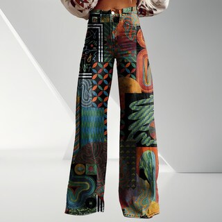 Foto 2 | Foto 2 | Pantalones Palazzo Lufhbehb Para Mujer Cintura Alta Estampado Floral Bohemio - Venta Internacional.