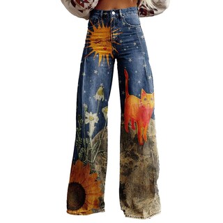 Foto 1 | Foto 1 | Pantalones Palazzo Lufhbehb Para Mujer Cintura Alta Estampado Floral Bohemio - Venta Internacional.
